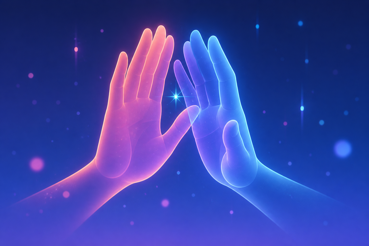 ハイタッチしようとする二つの半透明のVRの手がすれ違うイラスト